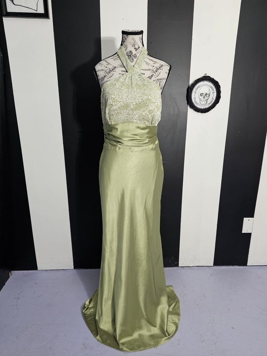 le chateau Dresses & Skirts - Y2k Halter Lace Bodice Satin Maxi Dress in Light Green